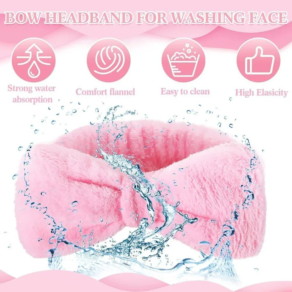 Pink Spa Headbands Bulk 50 Pcs Soft Microfiber Removable Bows for Women